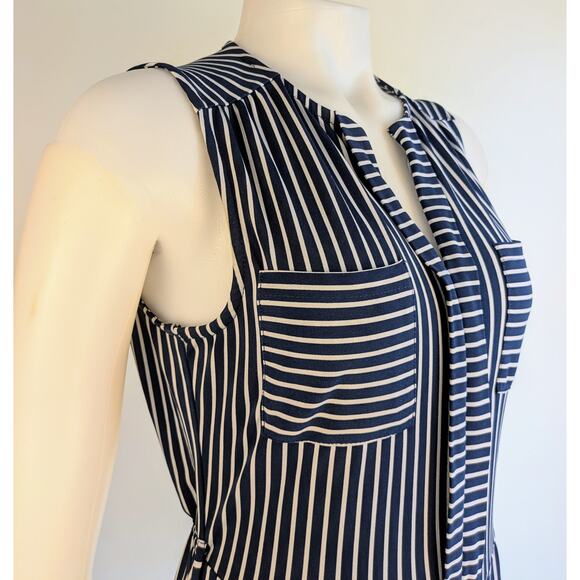 Monteau Jumpsuit Medium Blue White Striped Sleeveless Stretch Open Back Nautical - Picture 4 of 11